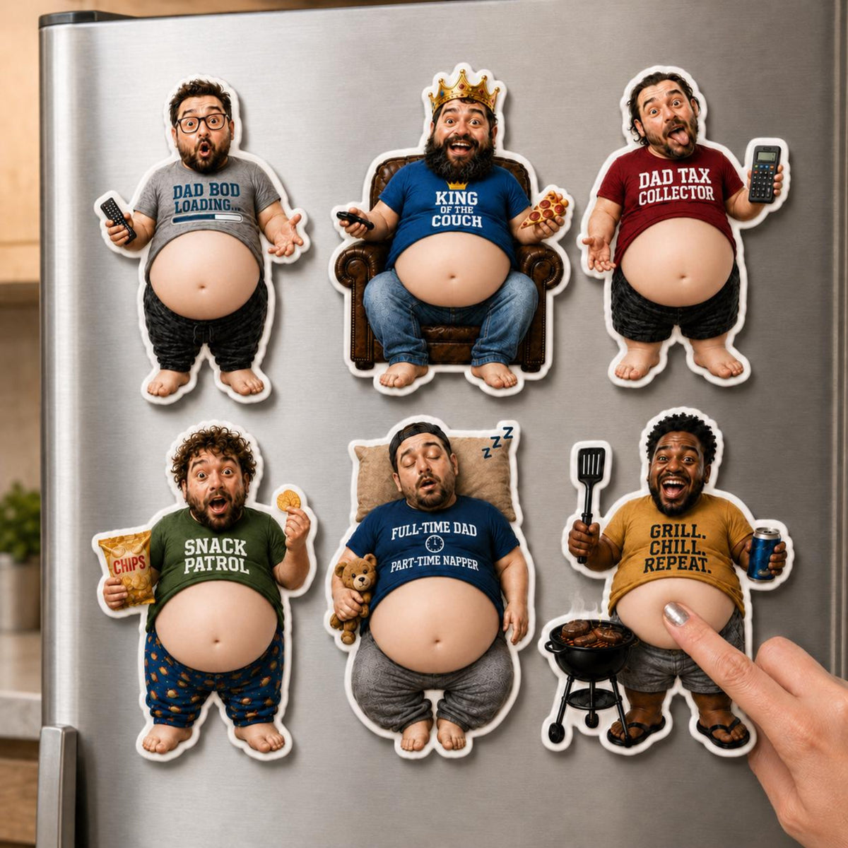 Funny Daddy Face Squishy Belly Fridge Magnet, Personalized Father's Day Gift For Husband, Custom Dad Photo Magnet, Gift From Son Daughter