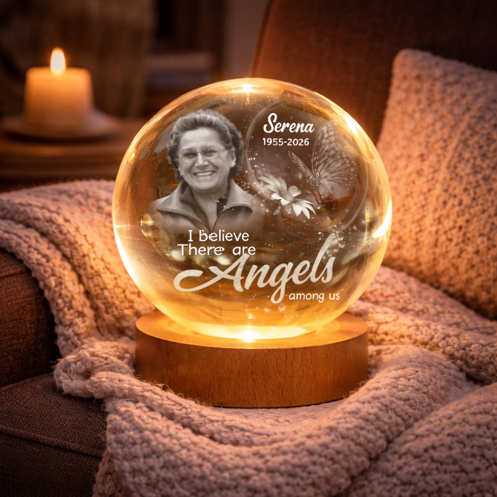 I Believe There Are Angels Among Us - Personalized Crystal Ball Lamp - Memorial Gift