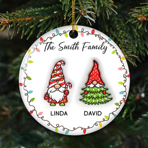 3D Inflated Effect Christmas Gnomes Family - Personalized Ceramic Ornament - Christmas Gift For Family