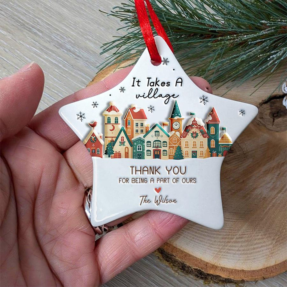 It Takes A Village 3D Effect Printed Ornament, Personalized Teacher Gift, Nanny Christmas Gift, Daycare Provider Thank You Keepsake, Babysitter Present Decor