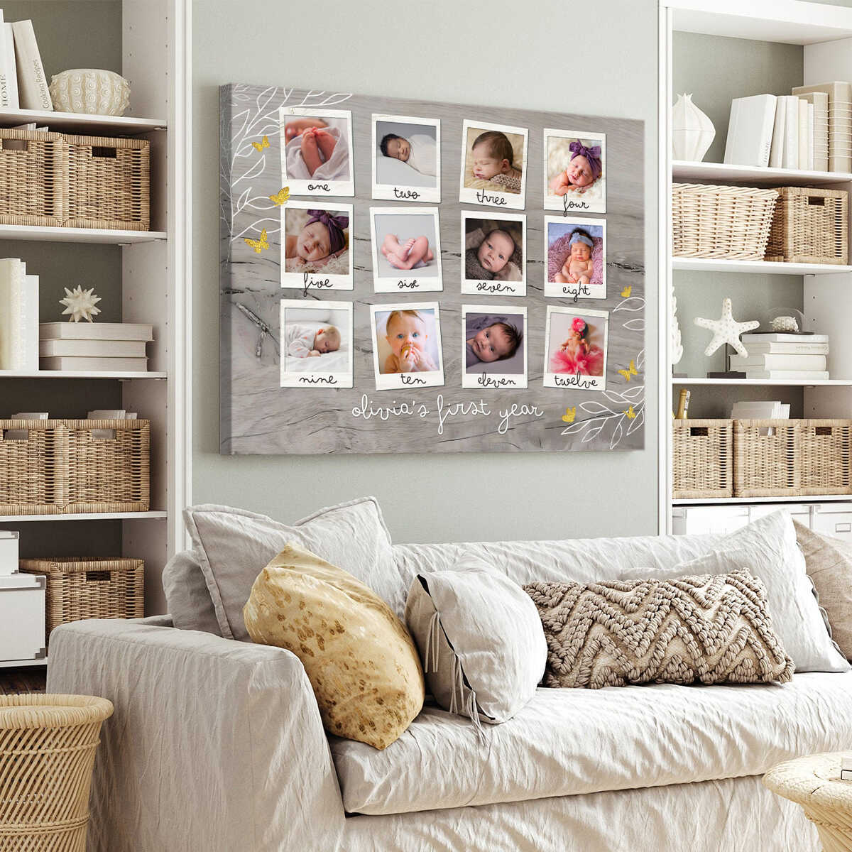 Baby's First Birthday Photo Collage Canvas, Baby's First Year Canvas, Gift For Baby, Gift For New Mom, Mother's day, Birthday Gift