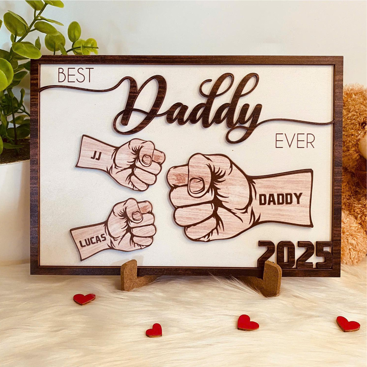 Fist Bump Dad and Kids Personalized Wooden Sign, Gift For Dad, Dad Birthday Gift, Father's Day Gift for Dad, Gift Idea for Dad