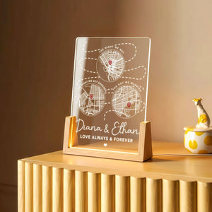 Personalized Love Story Map LED Lamp The Night We Met, Engaged & Married, Custom Valentine s Gift for Couples