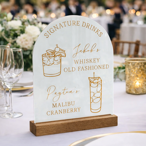 Arch Shaped Personalized Signature Drinks Wedding Bar Sign, Custom Acrylic Plaque, Wedding Decor, Gift For Couple