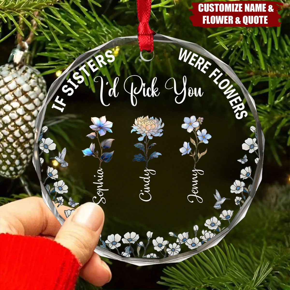 It Takes A Long Time To Grow Old Friends Birth Flowers - Personalized Crystal Ornament - Christmas Gift For Friends, Sisters, Besties