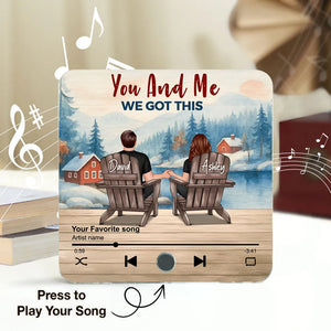 Peaceful Lakeside Forest Scene Sitting Couple - Personalized Music Magnet - Valentine's Day Gift For Couple