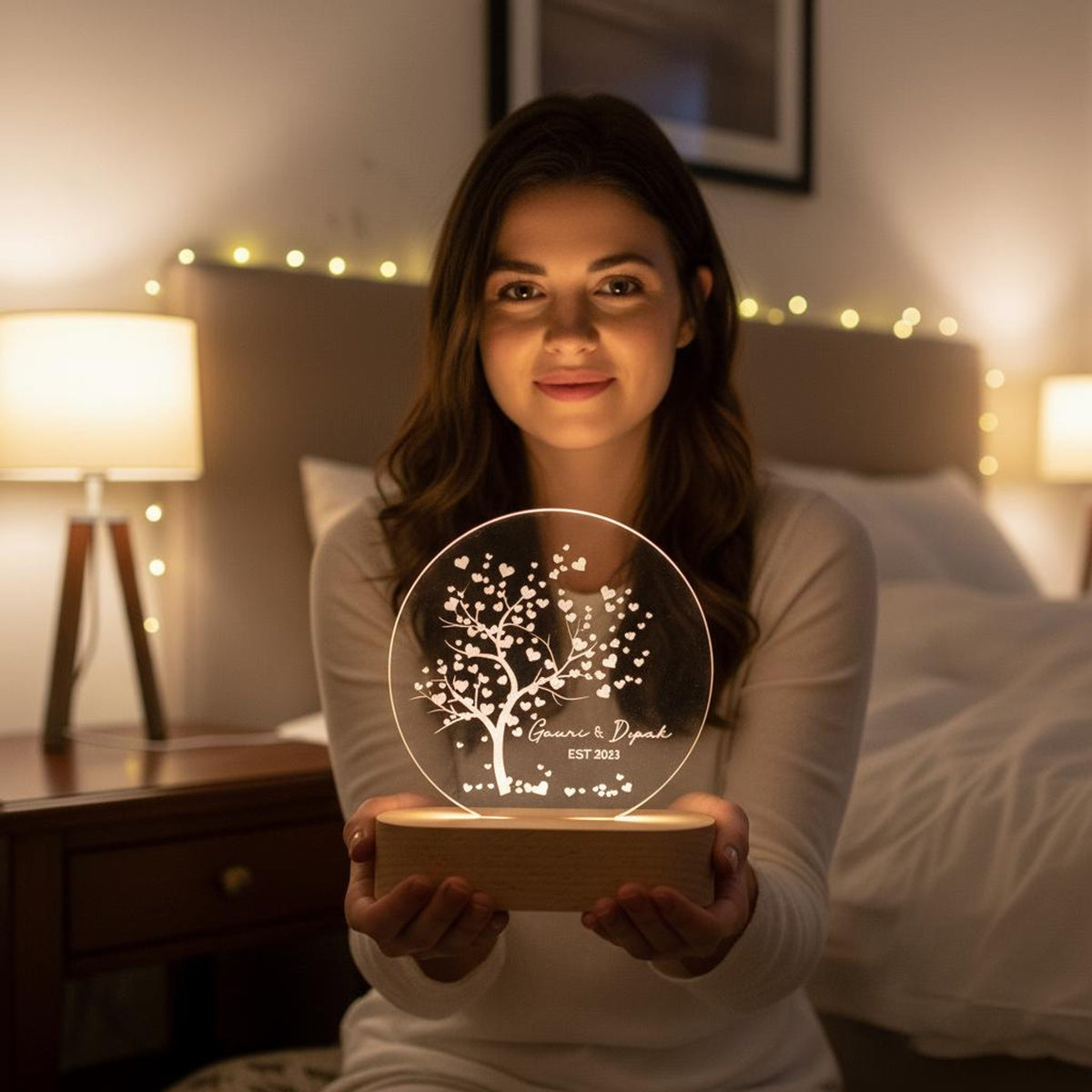 Tree of Hearts Personalized Couples LED Night Light, Anniversary Gift, Valentine's Day Gift For Couple