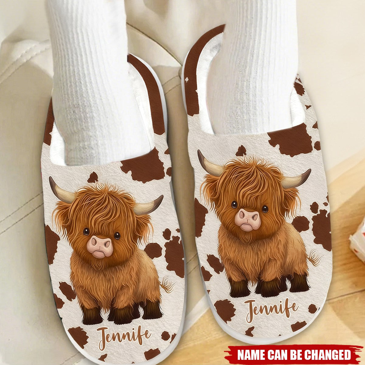 Love Highland Cows - Personalized Fleece Slippers - Christmas Gift For Cow Lovers