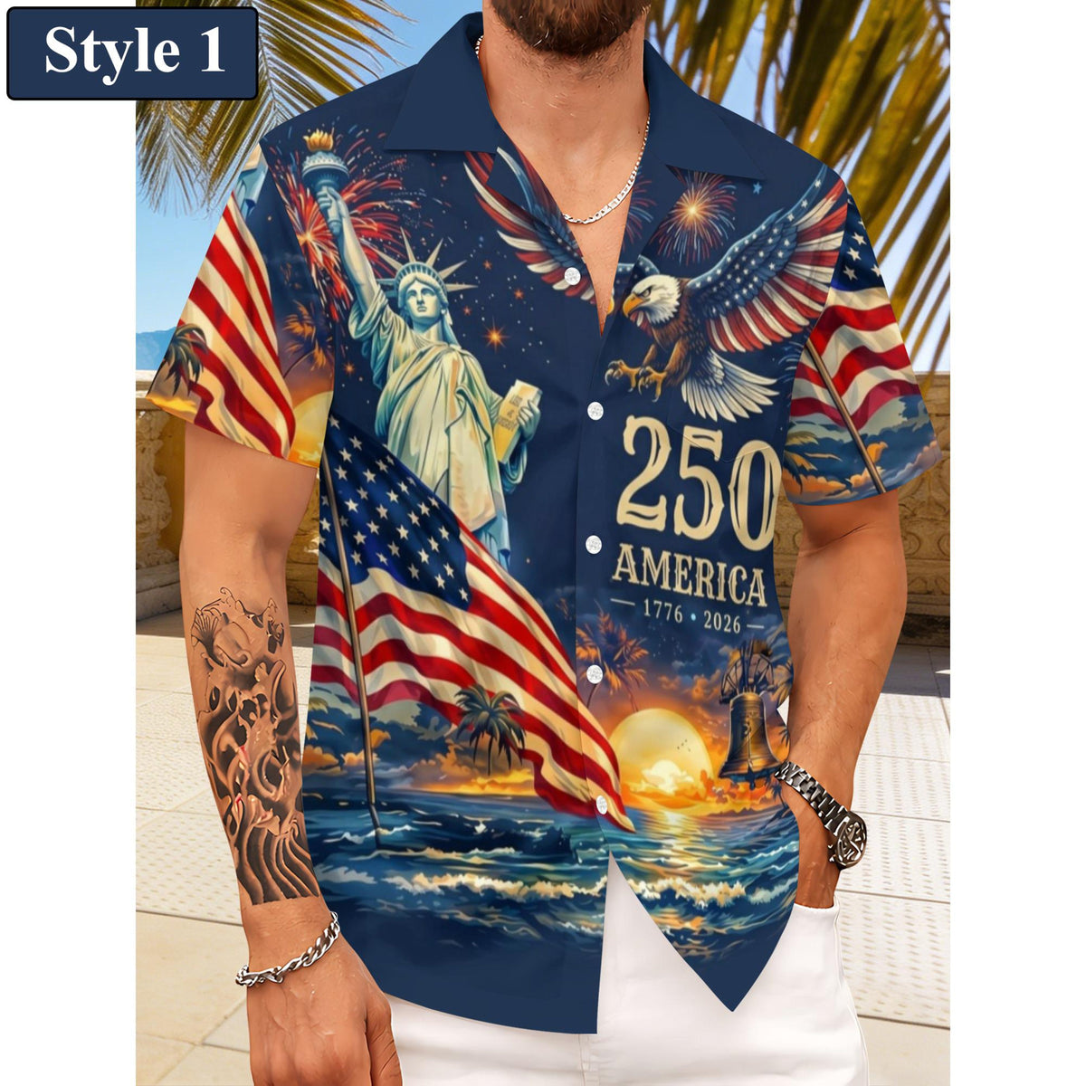 Men's Hawaiian Shirt America's Freedom 250th Anniversary,1776-2026 Patriotic Short Sleeve Button Down Vintage Shirt,United States 250 Years