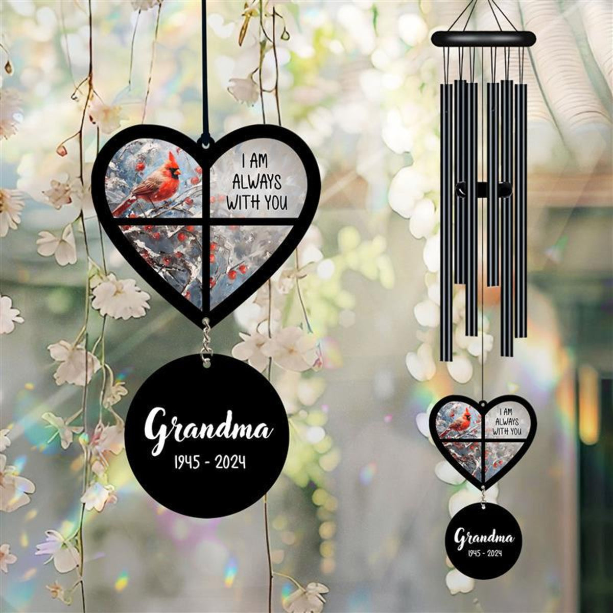 Personalized Memorial Wind Chime, Red Bird Wind Chime, Cardinal Bird Suncatcher Wind Chime, In Loving Memory, Family Gift, Love Family