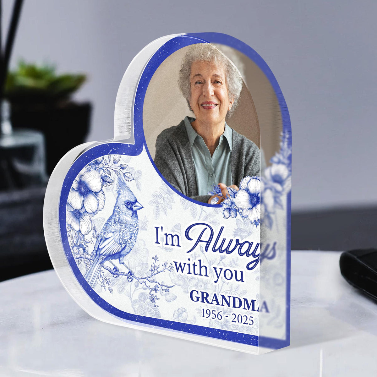 Personalized Acrylic Photo Plaque, Toile De Jouy Style Memorial I'm Always With You, Sympathy Gift for Loss Dad Loss Mom, Bereavement Gift