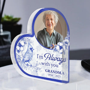 Personalized Acrylic Photo Plaque, Toile De Jouy Style Memorial I'm Always With You, Sympathy Gift for Loss Dad Loss Mom, Bereavement Gift