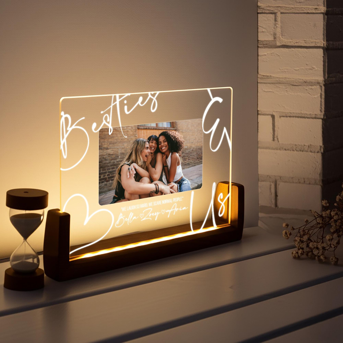 Custom Best Friend Acrylic Photo Night Lamp, Personalized LED Gift for Girls, Custom Quote and Names for Friendship