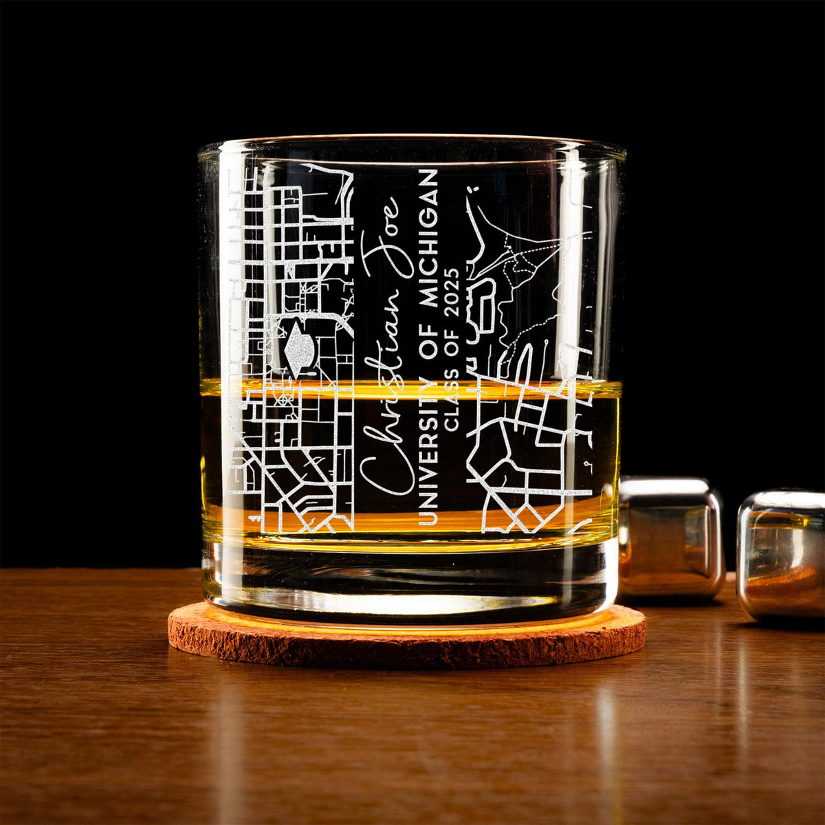 Custom Campus Map Graduation Whiskey Glass - Engraved University Map Graduation Gift on Rock Glass, Class of 2025