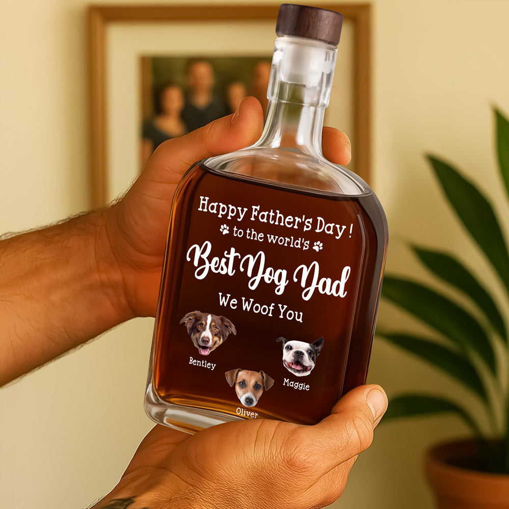 To The World's Best Dog Dad Custom Dog Photo - Personalized Whiskey Bottle - Gift For Dog Lover, Dog Dad
