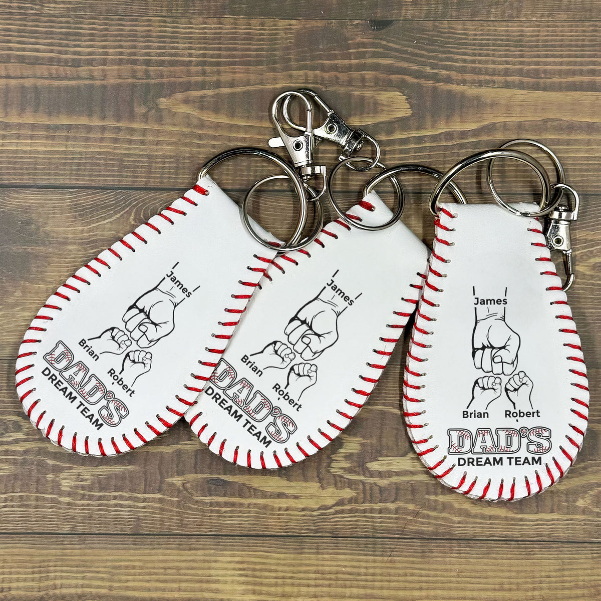 Daddy Fist Bump - Personalized Leather Baseball Keychain - Gift For Baseball Dad, Father's Day Gift