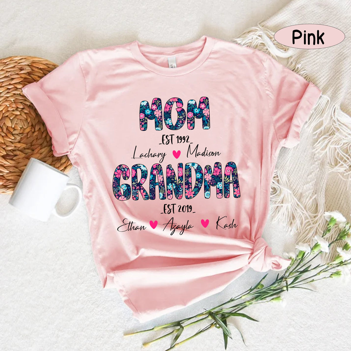 First Mom Now Grandma Shirt, Personalized First Mom Now Grandma With Kids And Grandkids Names, Gift for Women, Mother's Day Shirt