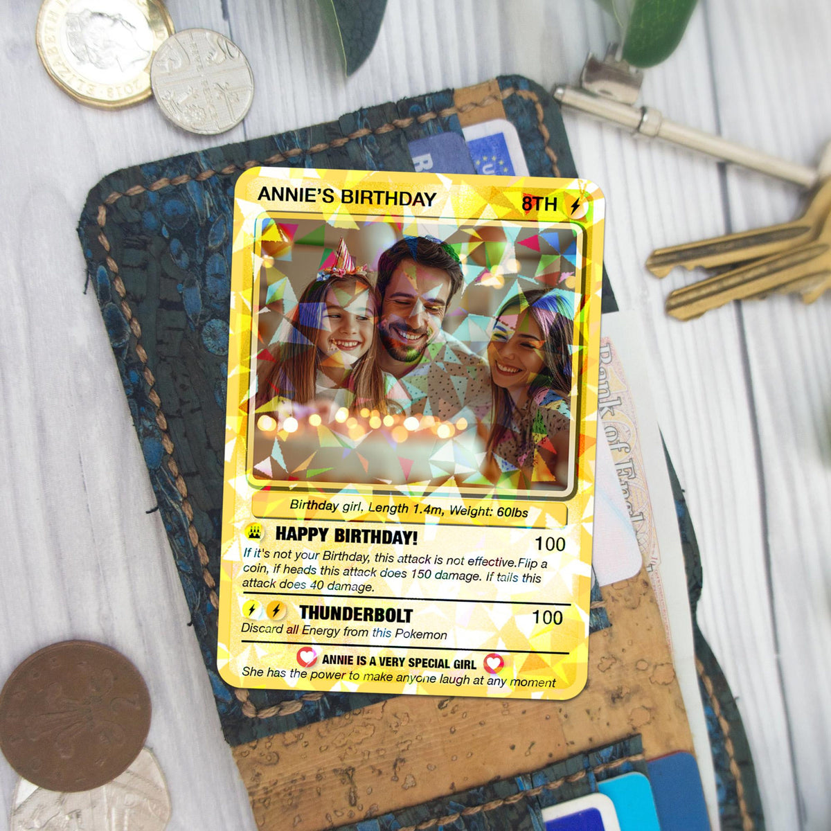 Personalized Poke Card in Birthday, Birthday Wallet Card, Birthday Photo Card from Kids, Custom Poke Anniversary Card, Happy Birthday Gift