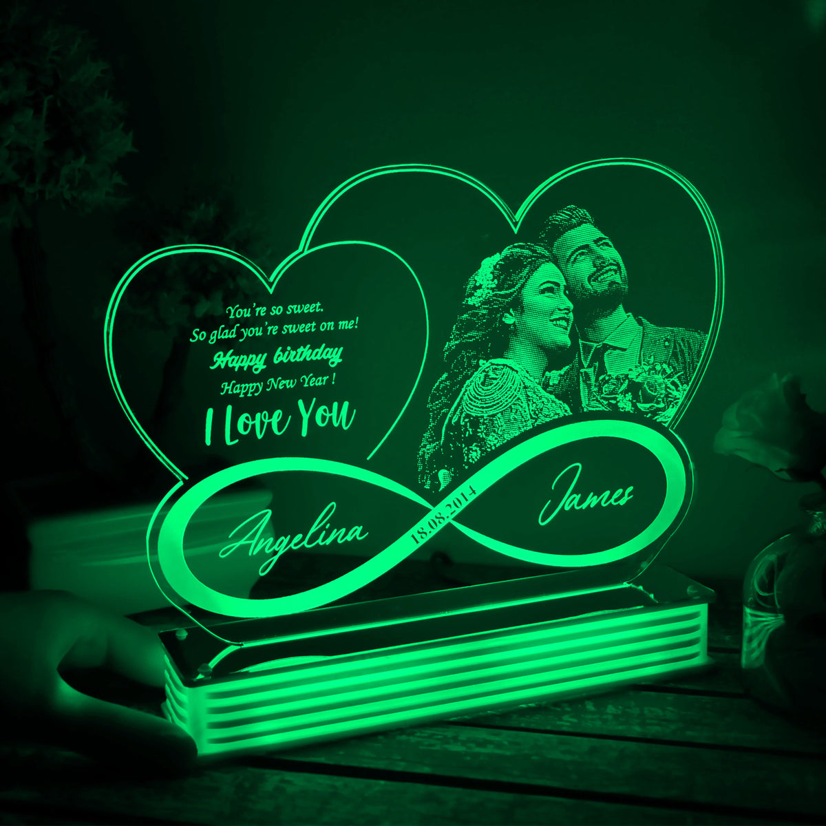 Personalized Photo Led Night Light, Eternity Love Lamp, Acrylic Night Light, Custom Bedside Lamp, Couple Gift, Wedding Gift, Memorial Gift