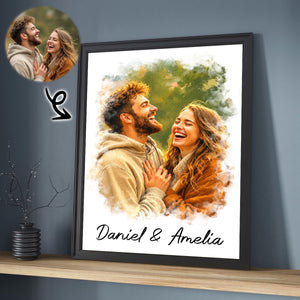 Custom Photo Watercolor Painting Family Besties Dog Cat Portrait - Personalized Poster