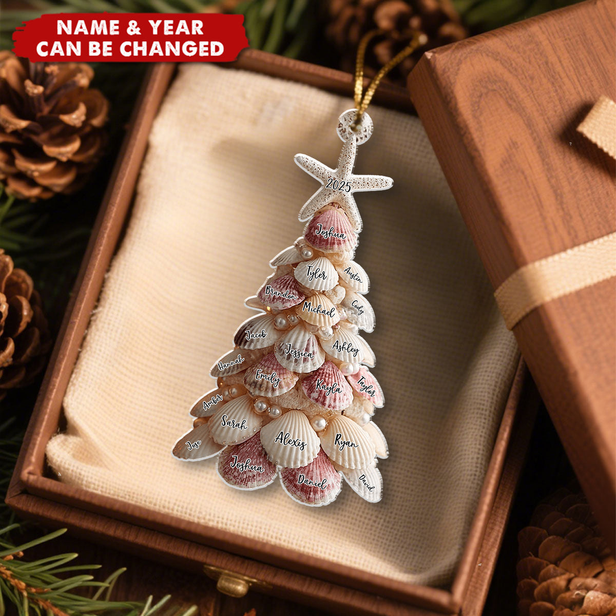 Seashell Christmas Tree - Personalized Acrylic Ornament - Christmas Gift For Family