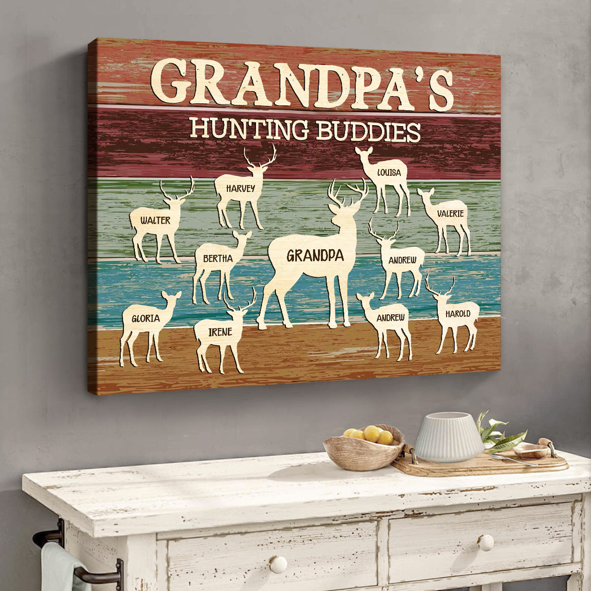 Grandpa's Hunting Buddies With Name - Personalized Canvas - Gift For Grandpa, Papa, Father's Day, Birthday Gift