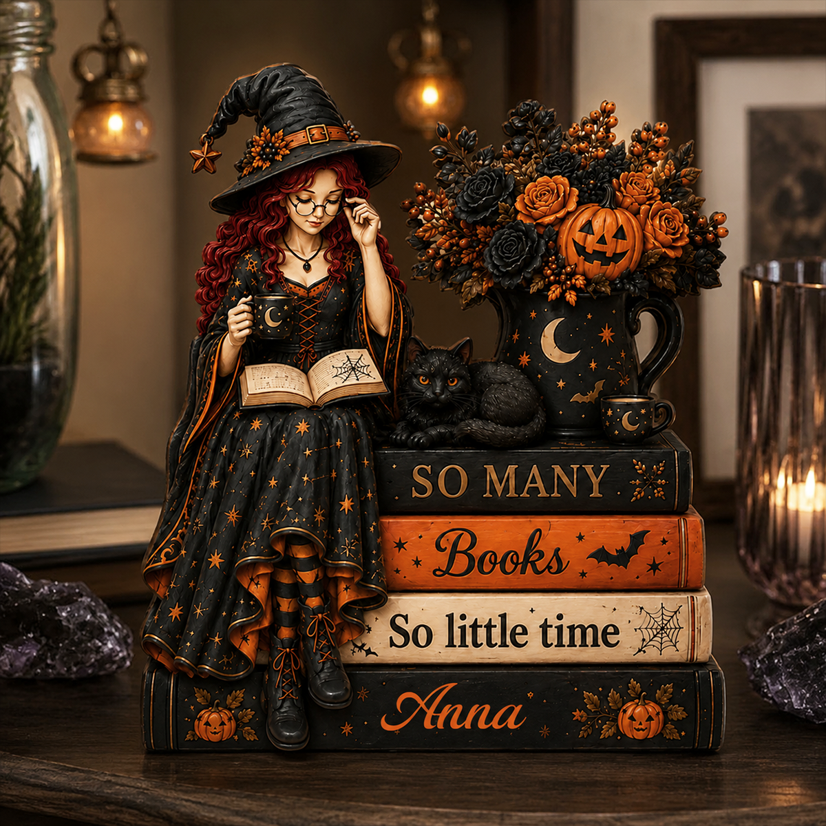 So Many Books So Little Time Reading Witch - Personalized Wooden Block