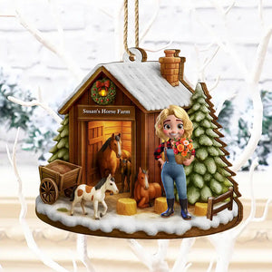 3D Effect Christmas Horse Farm - Personalized Custom Shaped Wooden Ornament