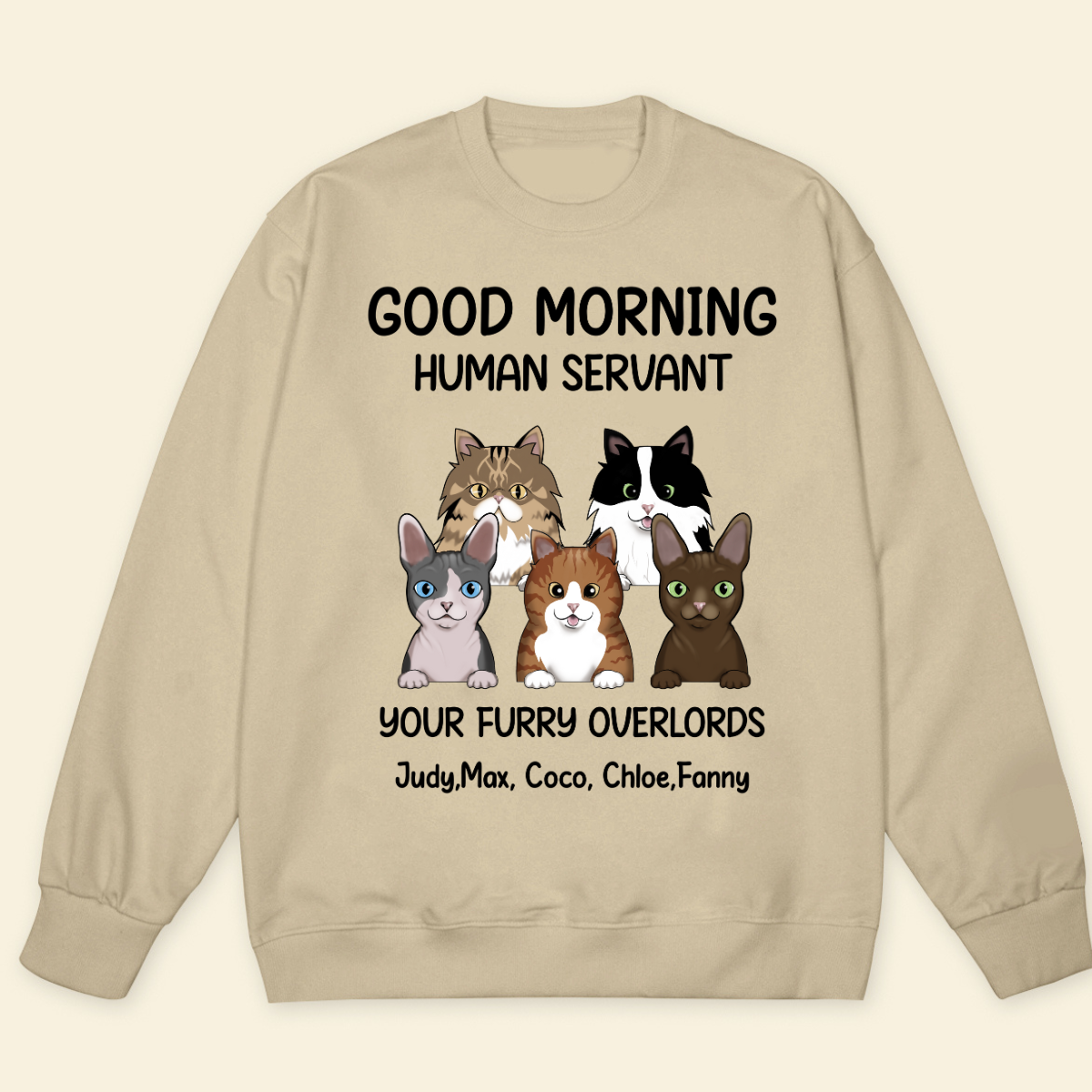 Good morning, Human Servant Your Furry Overlord Here Personalized Sweatshirt Perfect Gift For Cat Lovers Cat Mom Cat Dad