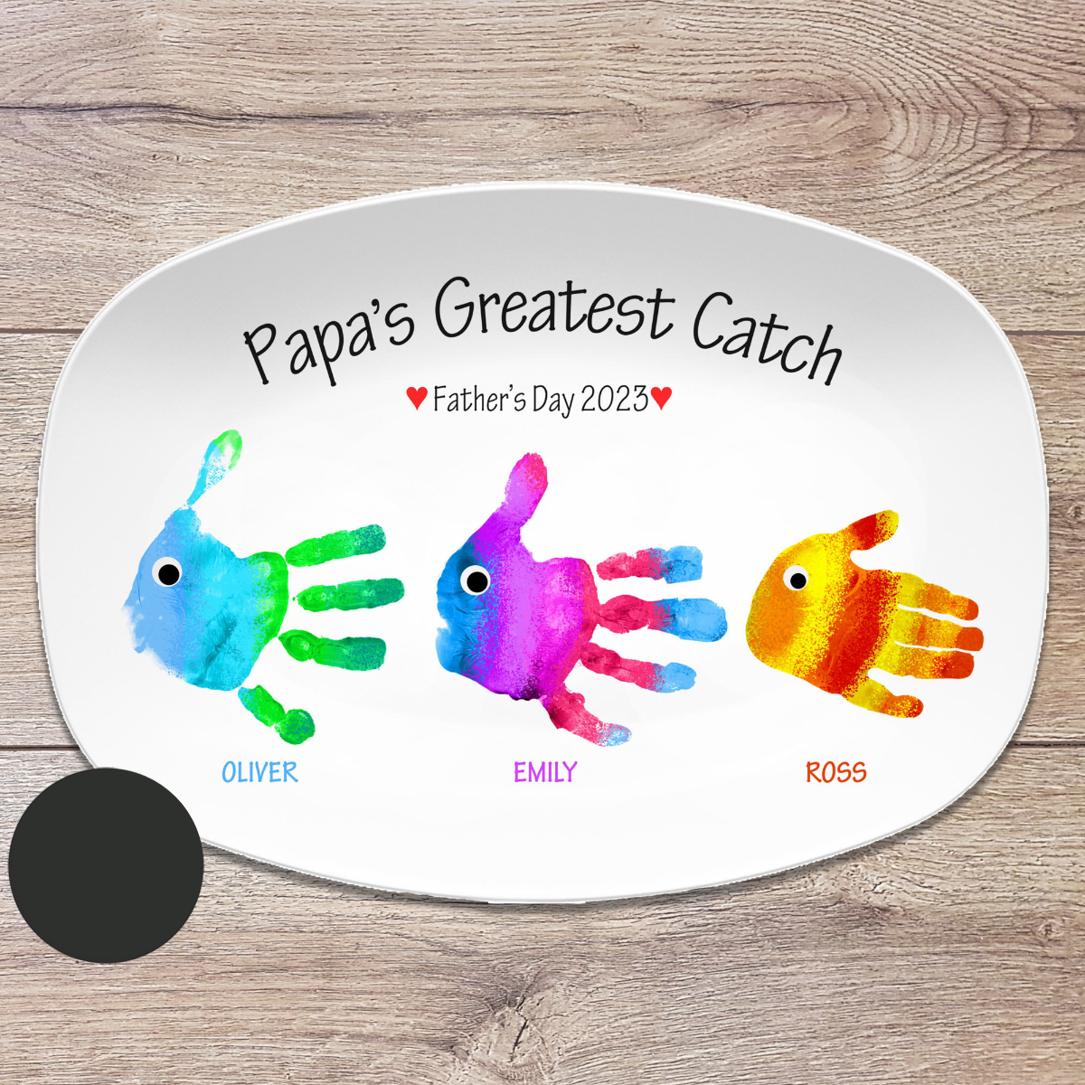 Handprint Custom Personalized Platter for Father's Day, Greatest Catch, Gift for Dad from Kids, Handprint Plate for Daddy or Grandpa