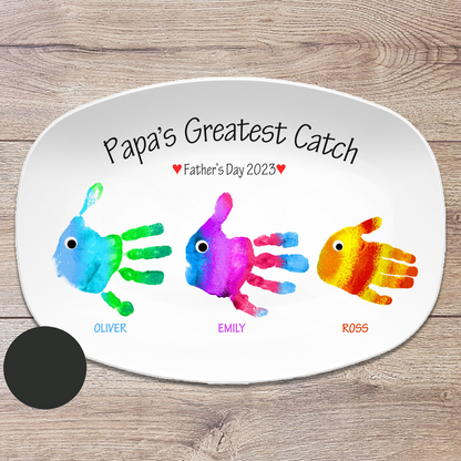 Handprint Custom Personalized Platter for Father's Day, Greatest Catch, Gift for Dad from Kids, Handprint Plate for Daddy or Grandpa