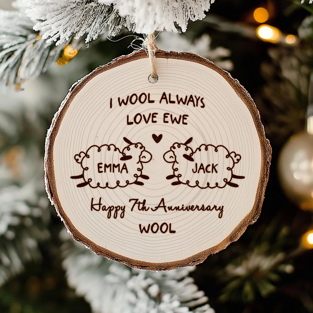 Custom Anniversary Wedding Wooden Ornament, I Wool Always Love Ewe, Anniversary Christmas Ornament, Gift for Couples