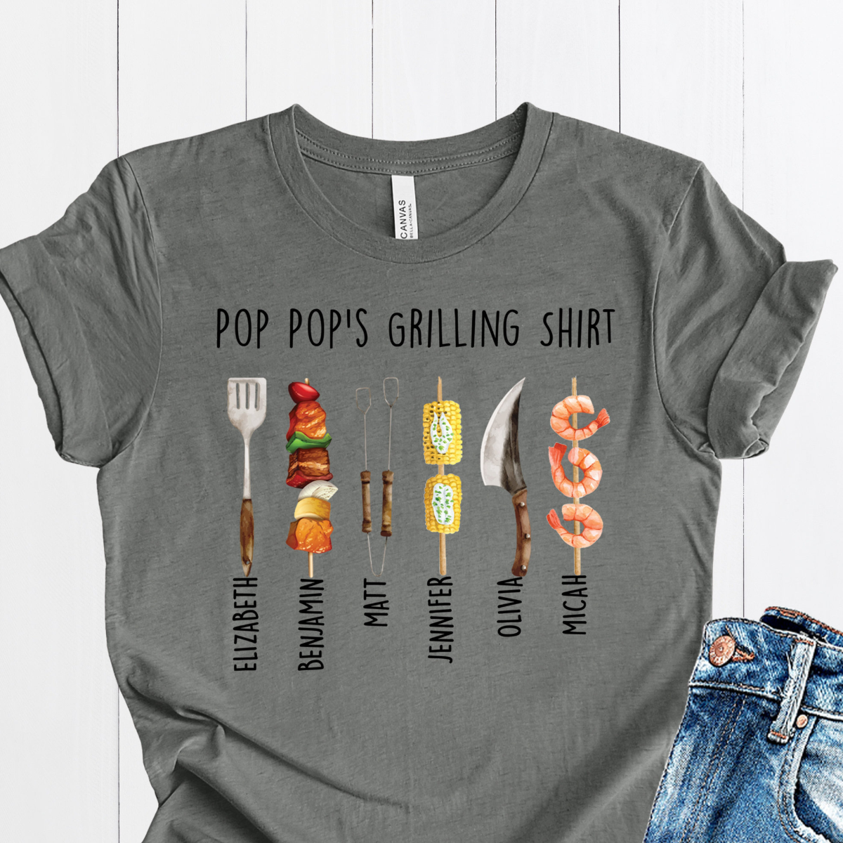 Custom Pop-Pop Grilling Shirt, Pop-Pop Gifts, Fathers Day Gift for Pop-Pop with Kids Names