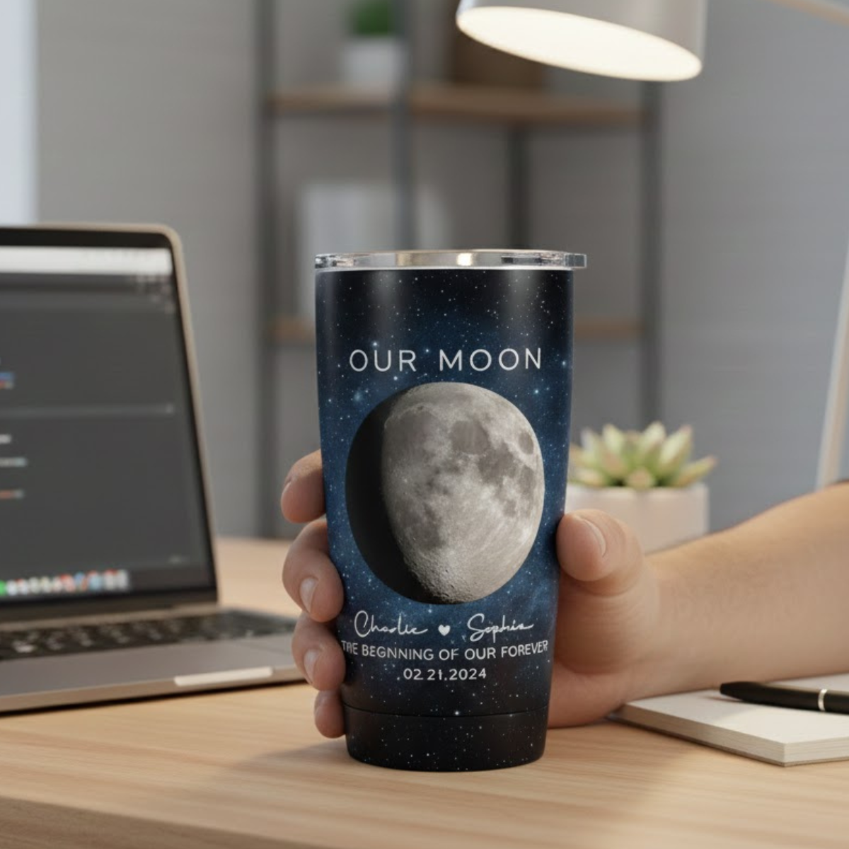 Our Moon Couple Moon Phase - Personalized Tumbler - Anniversary Gift For Him Gift For Her
