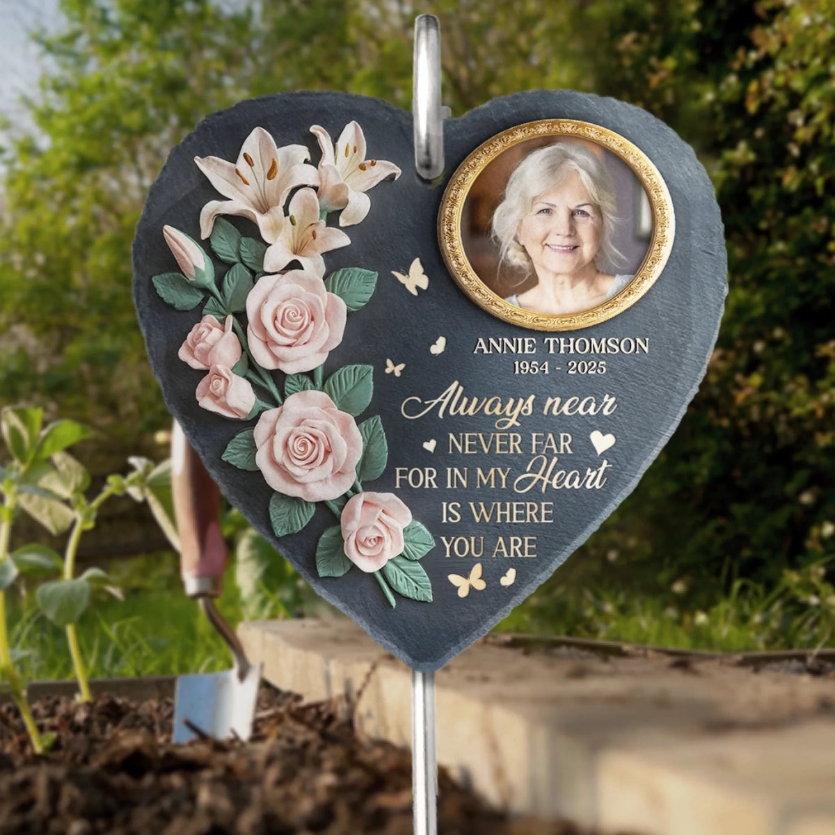 In My Heart Is Where You Are Roses And Lilies - Personalized Slate Plaque - Sympathy Gift For Family Members, Memorial Gift