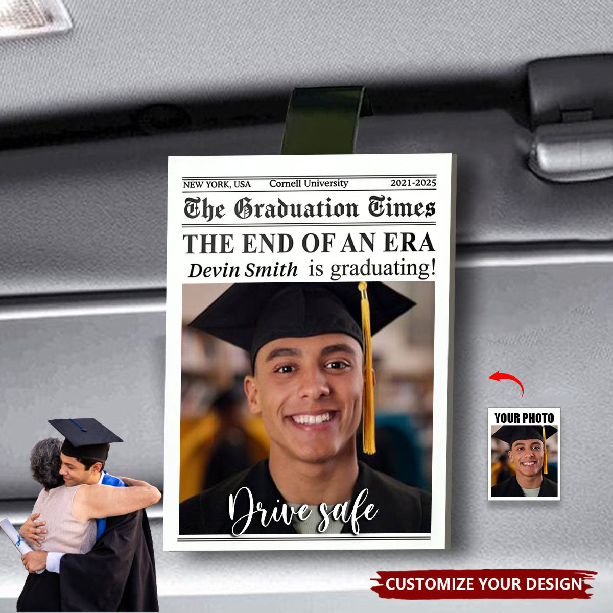 Graduation Gift Drive Safe The End Of An Era - Personalized Car Visor Clip - Graduation Gift