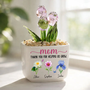 Thank You For Helping Me Grow - Personalized Mini Glass Flower Pot - Gift For Mother, Grandma, Mother's Day Gift