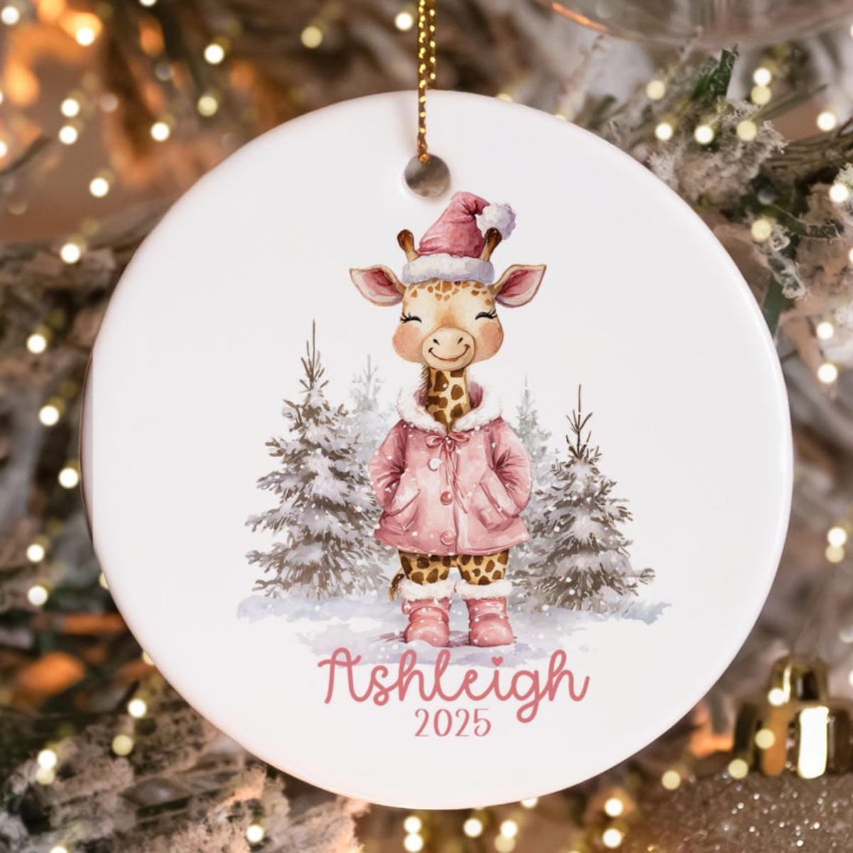 Personalized Cute Giraffe Ornament, Girls Pink Giraffe Christmas Ornaments, Children's Gift Ornament with Name, Kids Ornaments for Girls