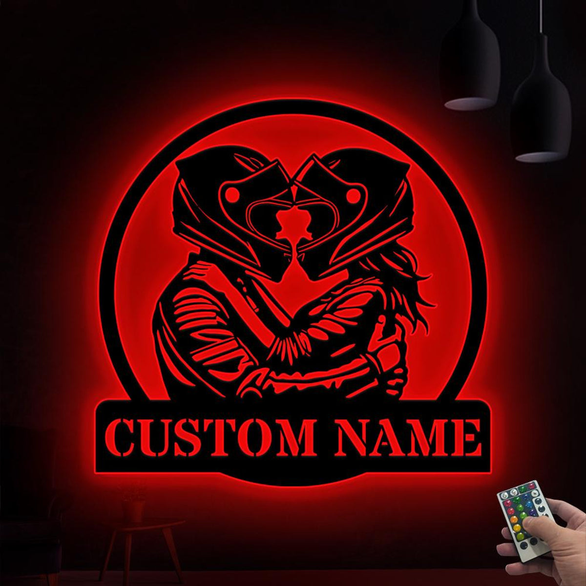 Custom Romantic Biker Couple Metal Wall Art with Led Lights, Couple Motorcycle Sign, Couple Biker Name Sign Christmas Gift