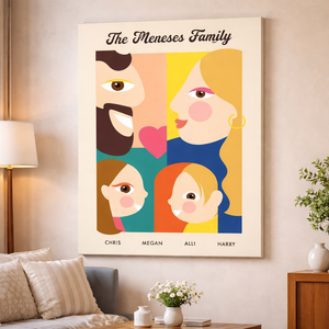 Personalized Family Portrait Canvas, Custom Family Illustration with Names, Modern Minimalist Wall Art, Unique Family Gift, Housewarming Decor