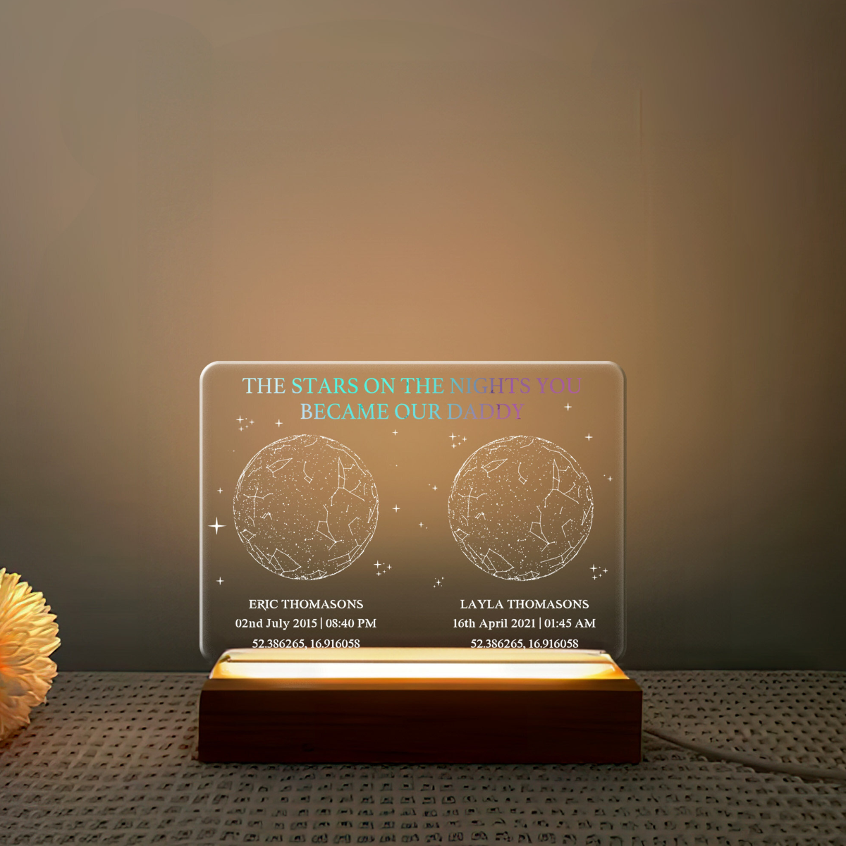 The Night You Became My Dad Night Light, Personalized Star Map Lamp, Custom Star Chart Led Light For Father's Day Gift, Bedroom Night Light