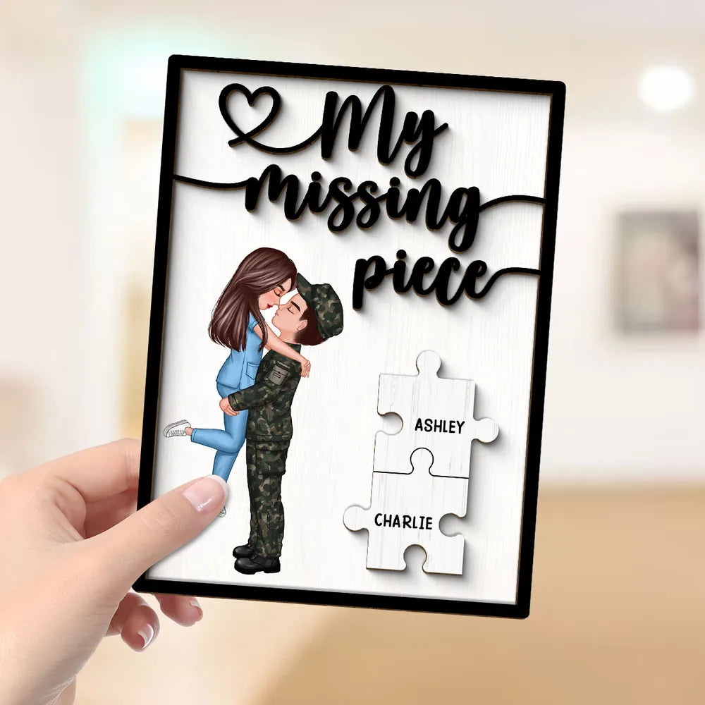 My Missing Piece Romantic Couple - Personalized 2-Layer Wooden Plaque - Anniversary Gift For Couple