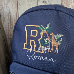 Safari Animals Backpack, Personalised Embroidered Bag, Back to School, Nursery Safari Bag