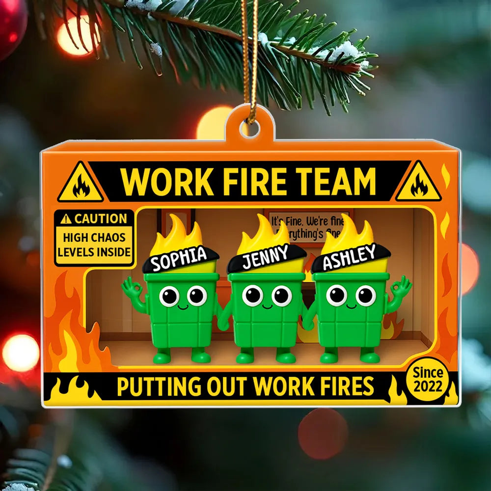 Action Figure Dumpster Fires - Personalized Acrylic Ornament - Christmas Gift for Coworkers