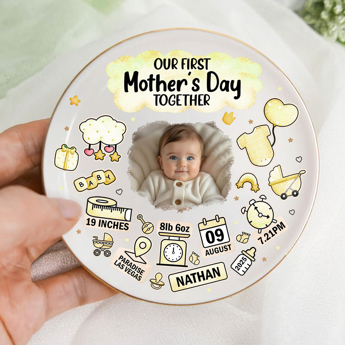 Custom Photo Our First Mother's Day Information Icon - Personalized Ring Dish