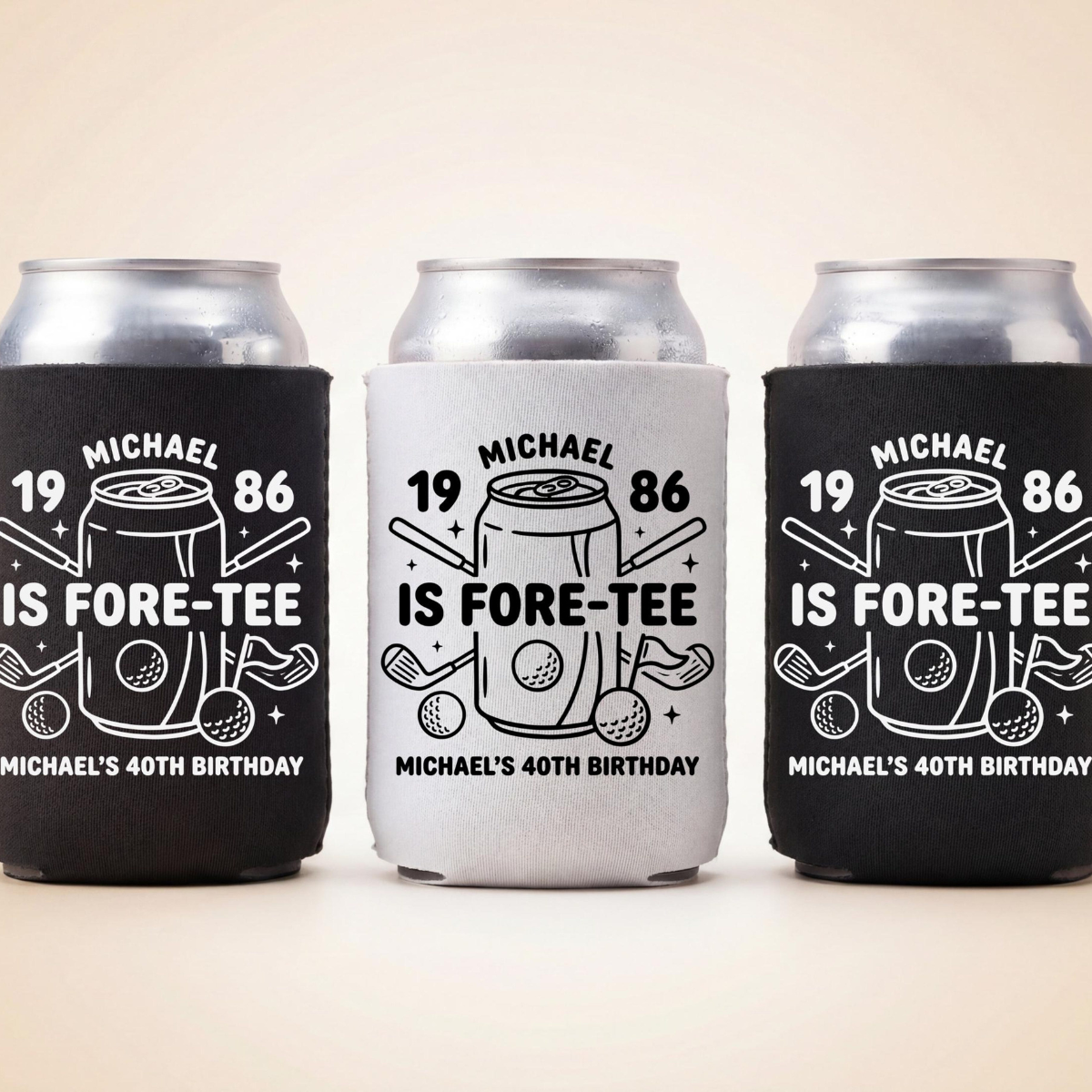 Fore-Tee Birthday Can Cooler, Golf Birthday Party Favors, Personalized Drink Sleeves