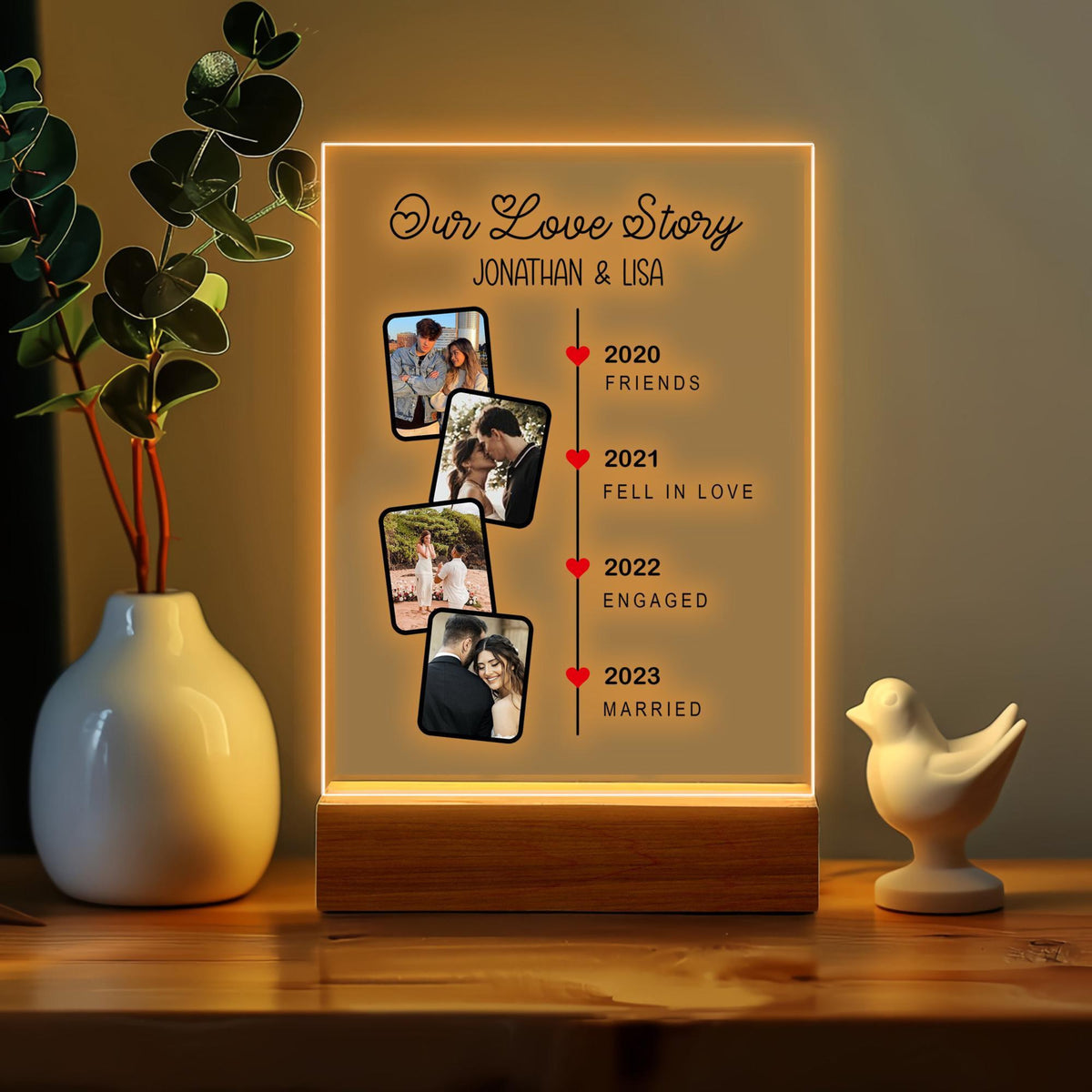 Personalized Our Love Story With Photo, Custom Couples Led Night Light, Valentines Day Gift For Him, Wedding Anniversary Gift