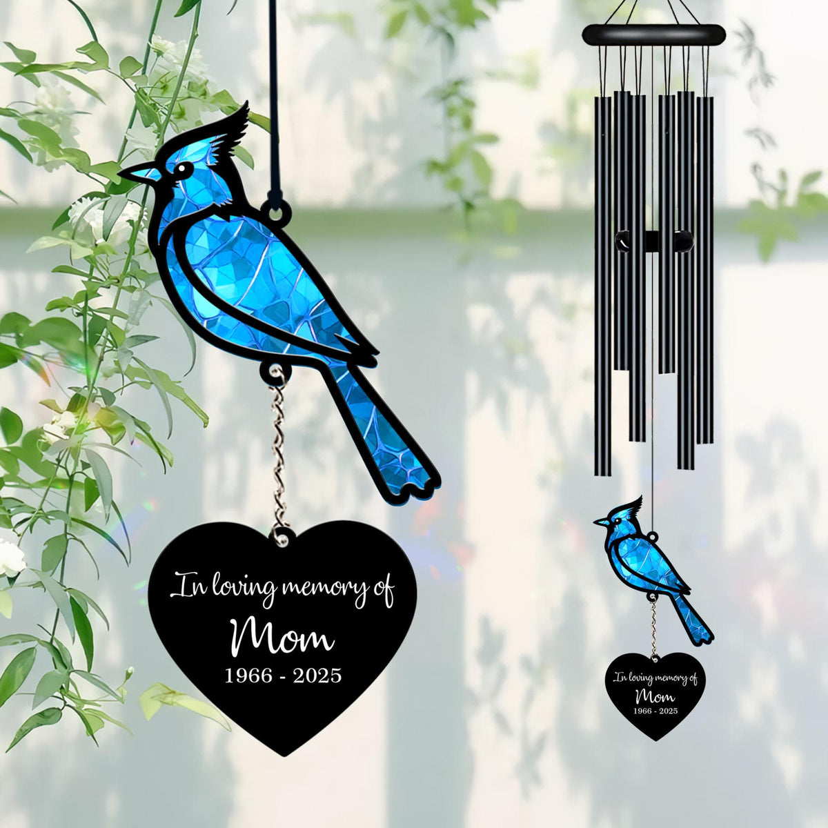 Personalized Memorial Wind Chime, Blue Jay Bird Wind Chime, Blue Bird Suncatcher Wind Chime, In Loving Memory, Sympathy Gift, Funeral Gift