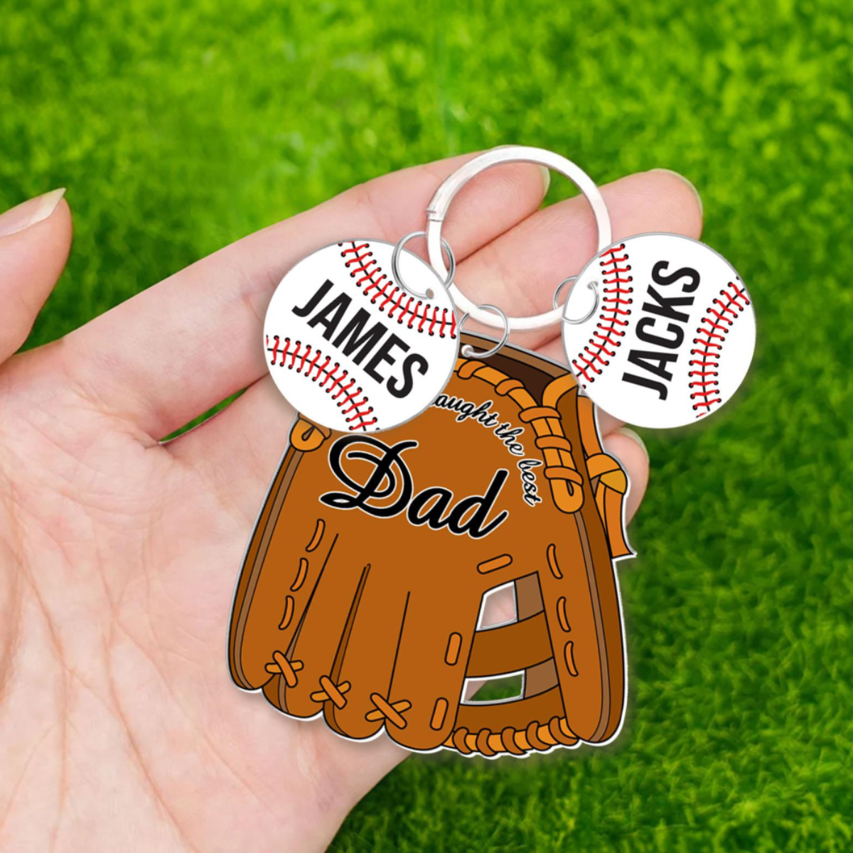 Personalized Baseball Dad Keychain, We Caught The Best Dad, Daddy's Team Acrylic Keyring, Father's Day Gift For Dad From Son Daughter