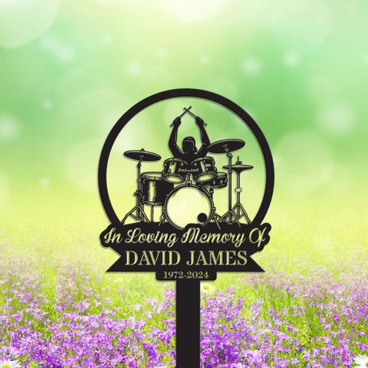 Custom Drum Memorial Sign, Drummer Memorial Stake, Personalized Drummer Name Sign, Sympathy Sign, Grave Marker, Remembrance Stake, Drummer Gift